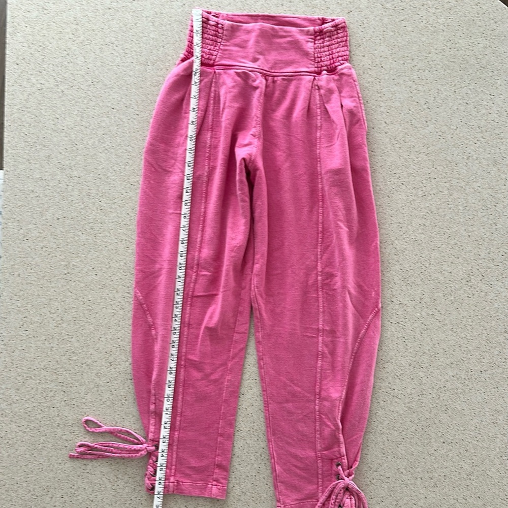 FREE PEOPLE đź’• High Waist Pink Cotton Jogger Beach Pants with Ankle Ties Women XS - Picture 11 of 15